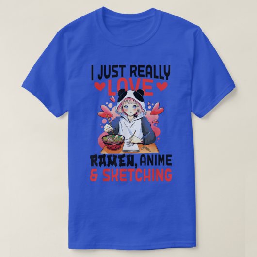 アニメをスケッチするラーメン少女 Tシャツ (デザイン正面)