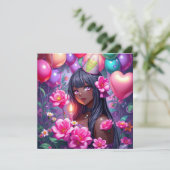 アニメをテーマにしたアフリカ系アメリカンガール誕生日 招待状 (スタンド正面)