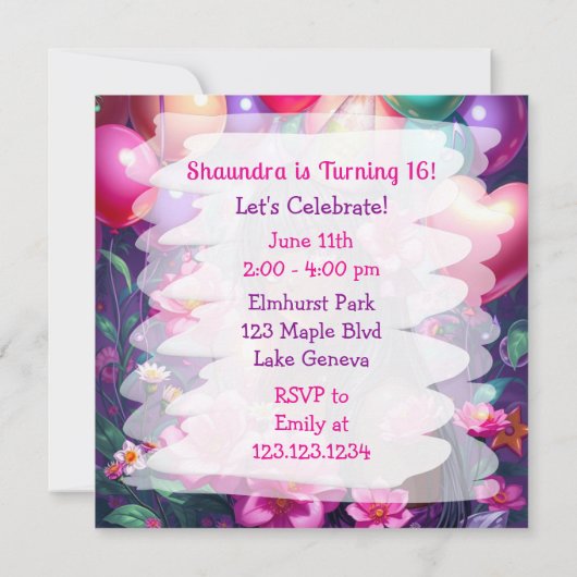 アニメをテーマにしたアフリカ系アメリカンガール誕生日 招待状 (裏面)