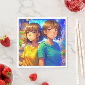 アニメをテーマにしたツインガールの誕生日パーティー スタンダードランチョンナプキン (インサイチュ)