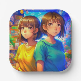 アニメをテーマにしたツインガールの誕生日パーティー ペーパープレート