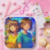 アニメをテーマにしたツインガールの誕生日パーティー ペーパープレート (パーティー)