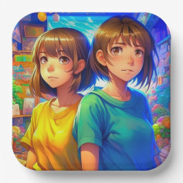アニメをテーマにしたツインガールの誕生日パーティー ペーパープレート