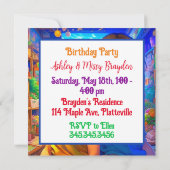 アニメをテーマにしたツインガールの誕生日パーティー 招待状 (裏面)