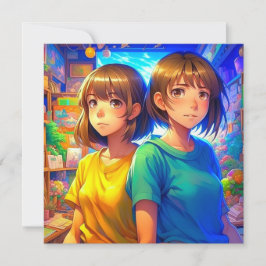 アニメをテーマにしたツインガールの誕生日パーティー 招待状