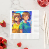 アニメをテーマにしたツインガールの誕生日パーティー 縁ありランチョンナプキン (インサイチュ)