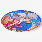 アニメをテーマにしたバレンタインデーパーティー ペーパープレート (アングル)