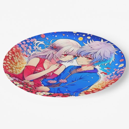 アニメをテーマにしたバレンタインデーパーティー ペーパープレート (アングル)