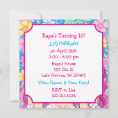 アニメをテーマにした女の子の誕生日パーティー 招待状 (裏面)