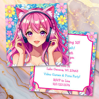アニメをテーマにした女の子の誕生日パーティー 招待状