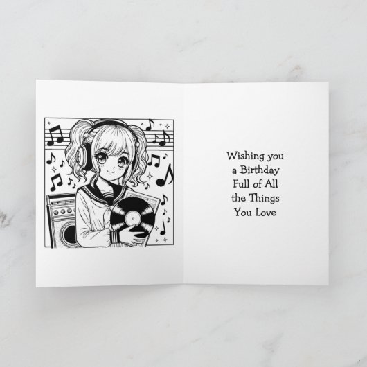 アニメをテーマにした少女の誕生日 | カラーリングページ カード (内部)
