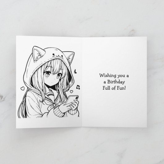 アニメをテーマにした少女の誕生日 | カラーリングページ カード (内部)