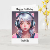 アニメをテーマにした少女の誕生日 | カラーリングページ カード (黄色い花)