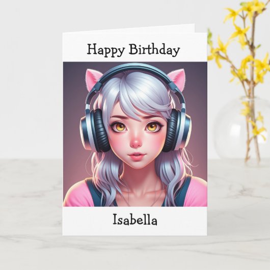 アニメをテーマにした少女の誕生日 | カラーリングページ カード (黄色い花)