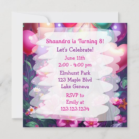 アニメをテーマにした誕生日ガールオブカラーパーソナライズされた 招待状 (裏面)