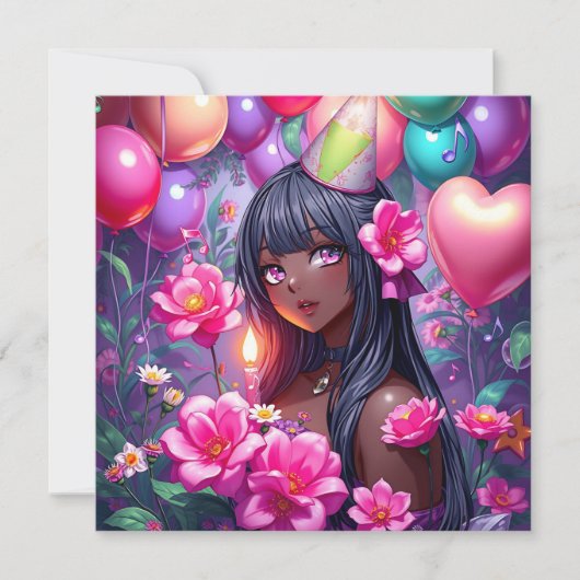 アニメをテーマにした誕生日ガールオブカラーパーソナライズされた 招待状 (正面)