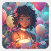 アニメをテーマにした誕生日ガールオブカラー スクエアシール (正面)