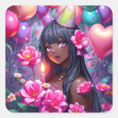 アニメをテーマにした誕生日ガールオブカラー スクエアシール (正面)