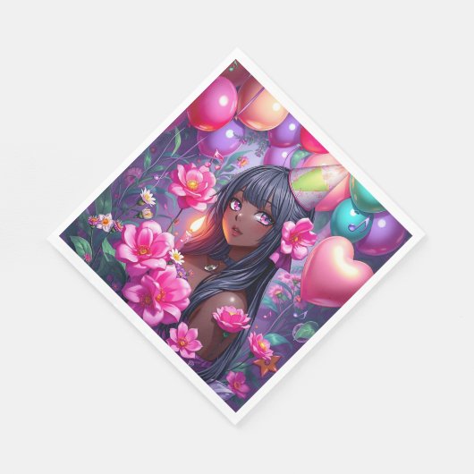 アニメをテーマにした誕生日ガールオブカラー スタンダードランチョンナプキン (角)