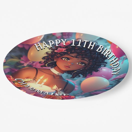 アニメをテーマにした誕生日ガールオブカラー ペーパープレート (アングル)