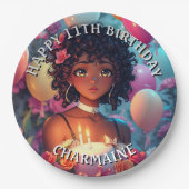 アニメをテーマにした誕生日ガールオブカラー ペーパープレート (正面)