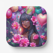 アニメをテーマにした誕生日ガールオブカラー ペーパープレート (正面)