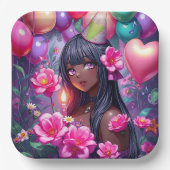 アニメをテーマにした誕生日ガールオブカラー ペーパープレート (正面)