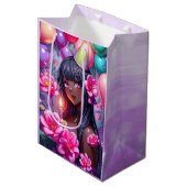 アニメをテーマにした誕生日ガールオブカラー ミディアムペーパーバッグ (正面アングル)