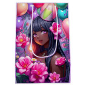 アニメをテーマにした誕生日ガールオブカラー ミディアムペーパーバッグ (裏面)