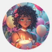 アニメをテーマにした誕生日ガールオブカラー ラウンドシール (正面)