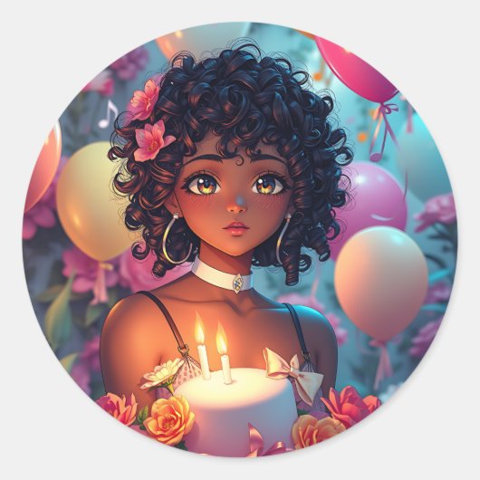 アニメをテーマにした誕生日ガールオブカラー ラウンドシール (正面)