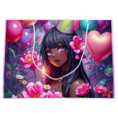 アニメをテーマにした誕生日ガールオブカラー ラージペーパーバッグ (正面)