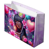 アニメをテーマにした誕生日ガールオブカラー ラージペーパーバッグ (正面アングル)