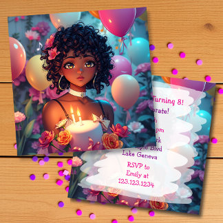 アニメをテーマにした誕生日ガールパーソナライズされた 招待状