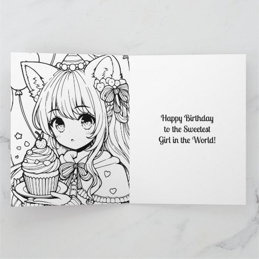 アニメをテーマにした誕生日ガールラージ カード (内部)