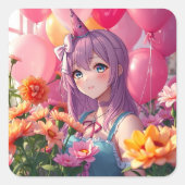 アニメをテーマにした誕生日 スクエアシール (正面)