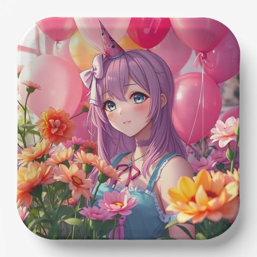 アニメをテーマにした誕生日 ペーパープレート (正面)