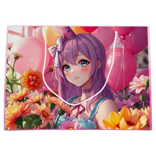 アニメをテーマにした誕生日 ラージペーパーバッグ (正面)