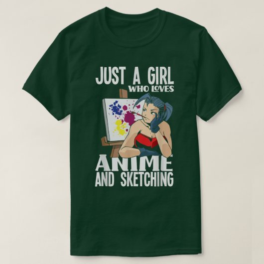 アニメを愛し、アニメLをスケッチするおもしろい女の子 Tシャツ (デザイン正面)