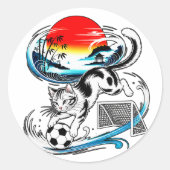 アニメアート好きのための躍動する日本サッカー猫 ラウンドシール (正面)