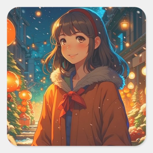 アニメイジングのクリスマスアニメパン スクエアシール (正面)