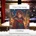 アニメイジング・クリスマス |冬の夜 カード<br><div class="desc">冬かわいらしの夜のクリスマスカードに外のアニメの女の子。</div>