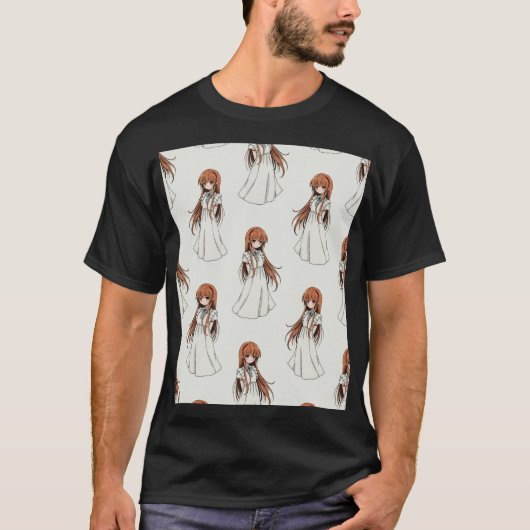 アニメウィーブガールマンガパターンデザイン Tシャツ (正面)