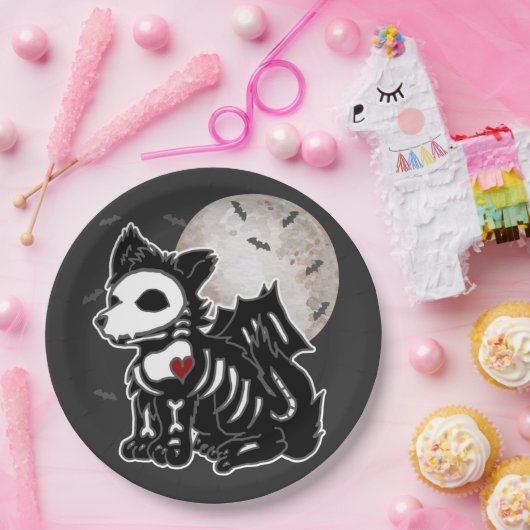 アニメウルフエモゴシックエッジスケルトンハロウィーンドッグスクエア ペーパープレート (パーティー)