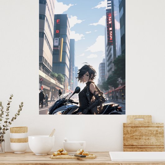 アニメウーマンサイクリングダウンタウン – 超背 ポスター (キッチン)