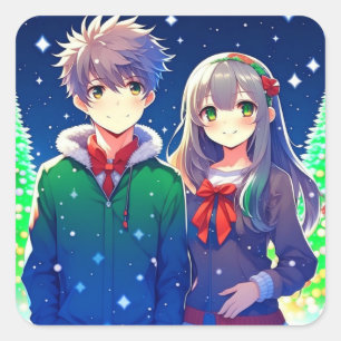 アニメカップルのロマンチックなクリスマス スクエアシール