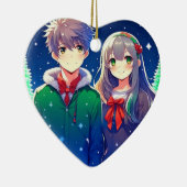 アニメカップルのロマンチックなパーソナライズされたクリスマス セラミックオーナメント (右)