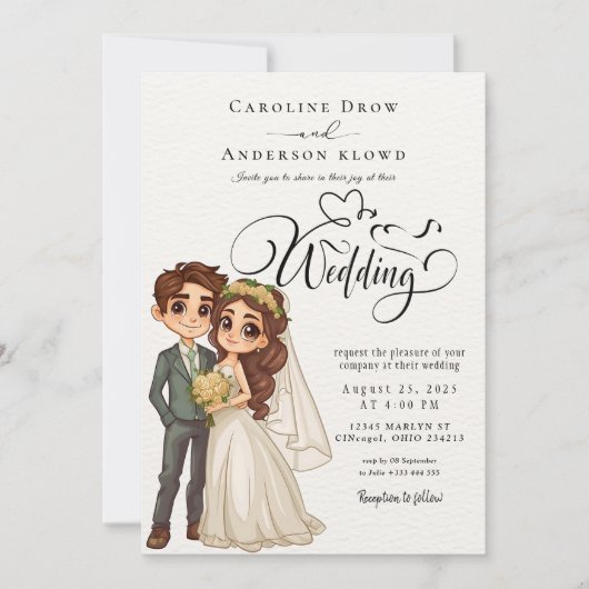 アニメカップルの結婚式 招待状 (正面)