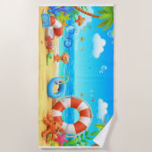 アニメカラフルトロピカルビーチシーン ビーチタオル (正面)