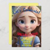 アニメガーリーートルックスタイル誕生日パーティー 招待状 (正面/裏面)